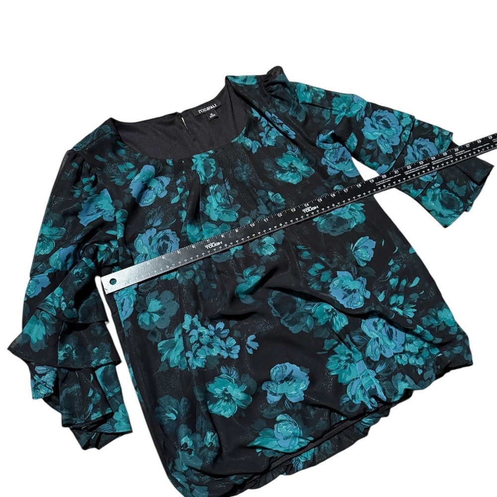 Roz & Ali Teal Floral Bell Sleeve Top - Picture 6 of 7